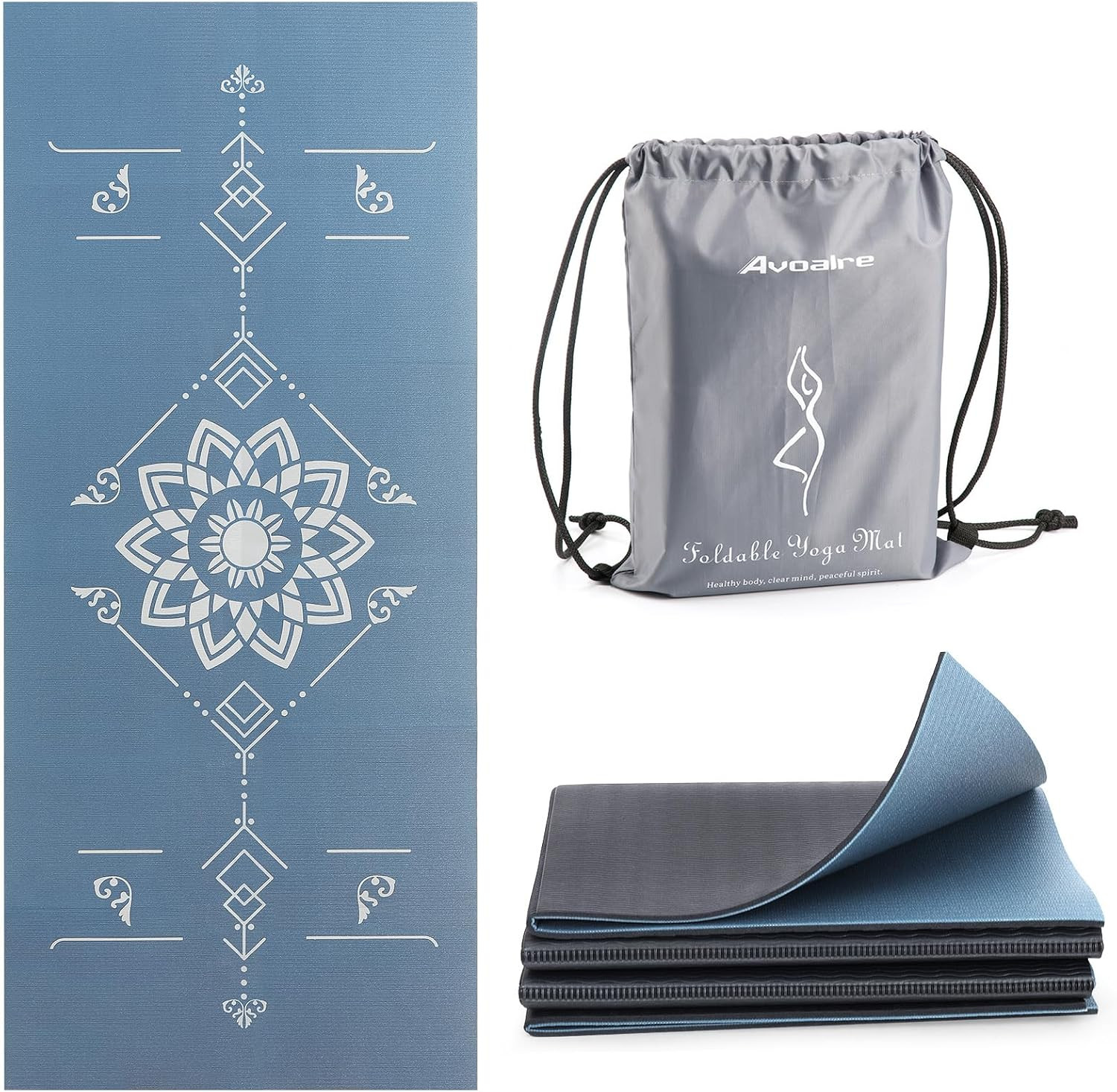 Travel Yoga Mat Foldable | 6Mm Thick Large Pilates Mat Print | Non-Slip High Den