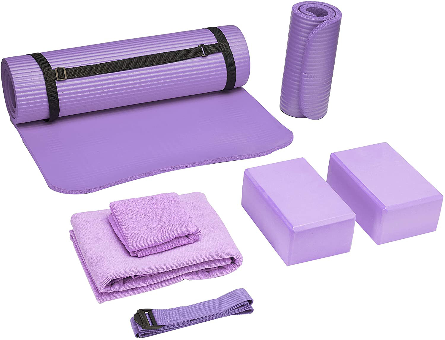 BalanceFrom GoYoga 7-Piece Set – Include Yoga Mat with Carrying Strap, 2 Yoga Bl