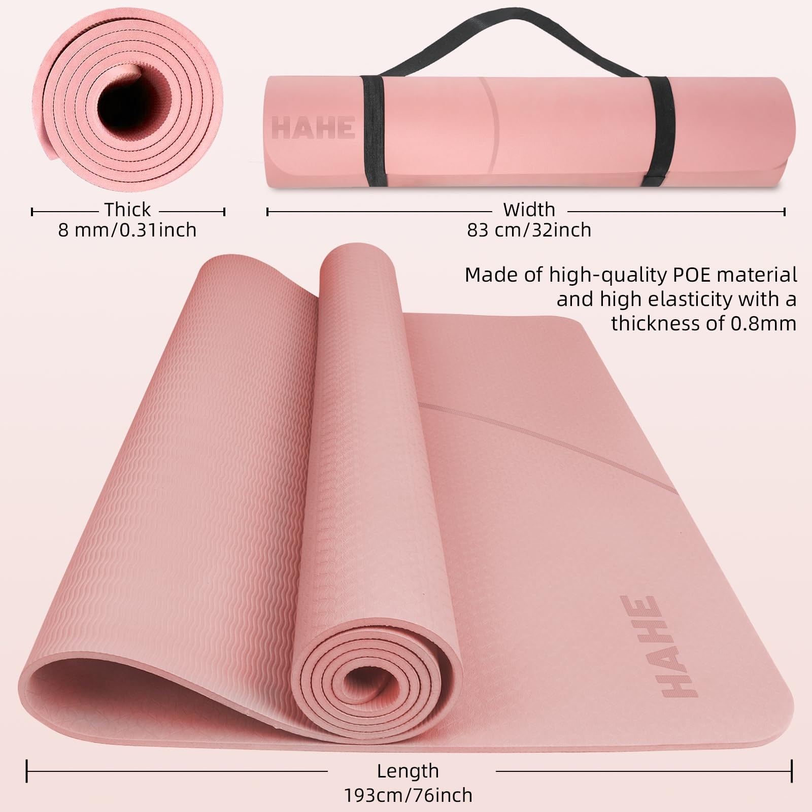 Large Yoga Mat Thick, 76″x32″x0.31″Wide POE 76″L x 32″W x 0.31″H, Peach pink