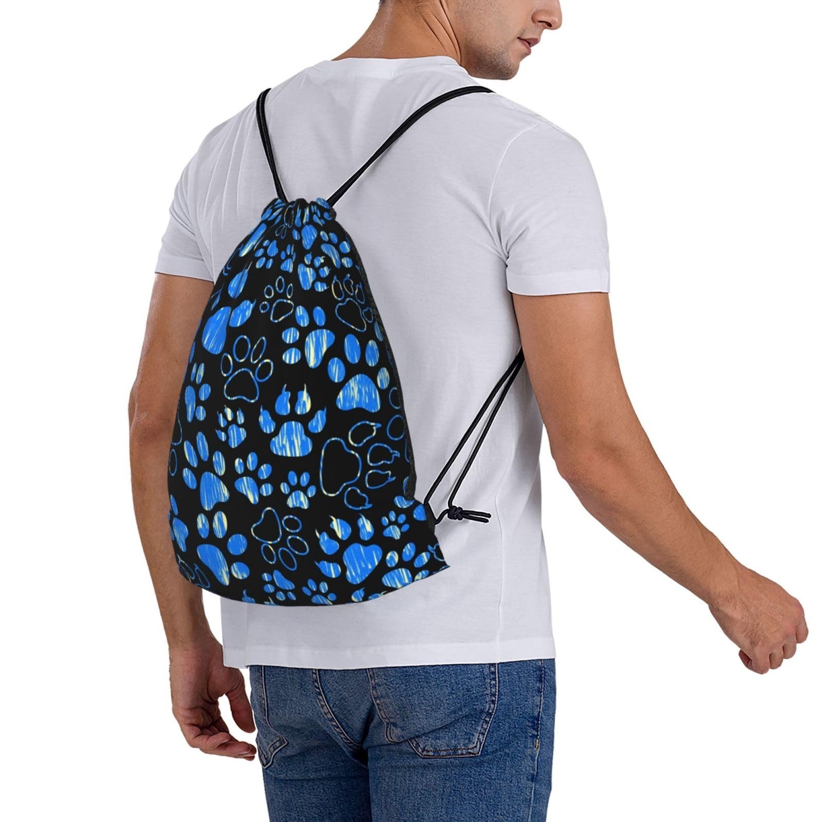 Paw Print Gym Bag – Foldable, Drawstring Backpack for Shopping, Sport, Yoga, …