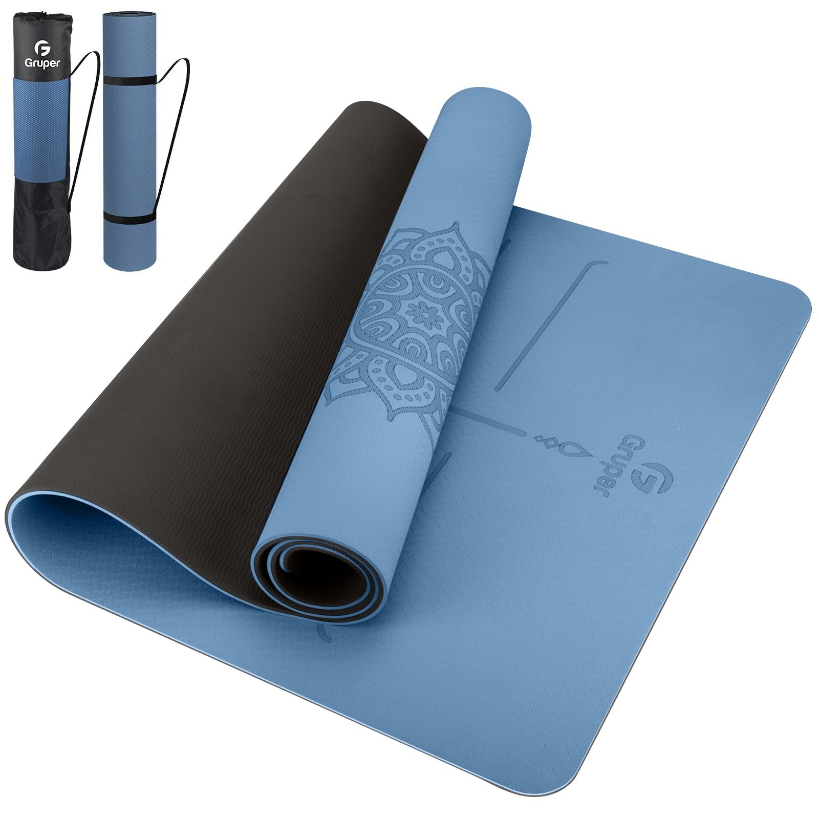 Yoga Mat Non Slip TPE Thick Yoga Mat with Alignment Mark, Large Size 72″L x 3…