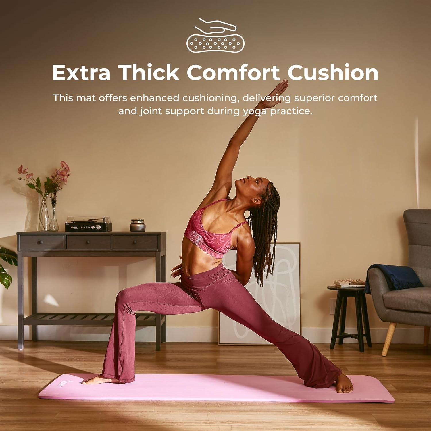 Sunny Health & Fitness Non-Slip Yoga Mat – Durable, Anti-Tear, Lightweight, Cush