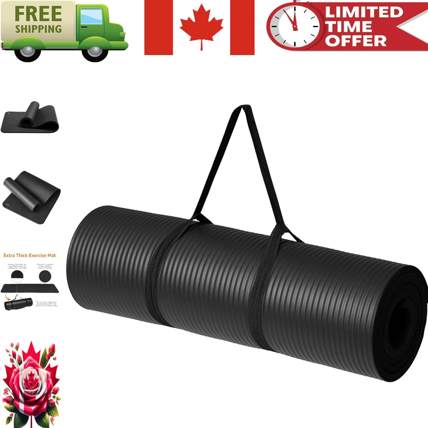 1/2 Inch Extra Thick Non-Slip Yoga Mat with Strap – Perfect for Every Workout