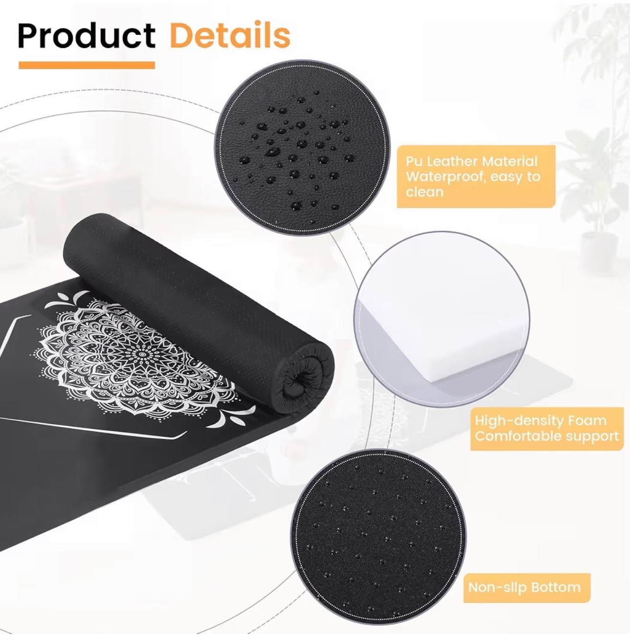 BALAPET Thickened Foam Yoga Mat with Alignment Marks Non Slip Exercise Mat w/ St