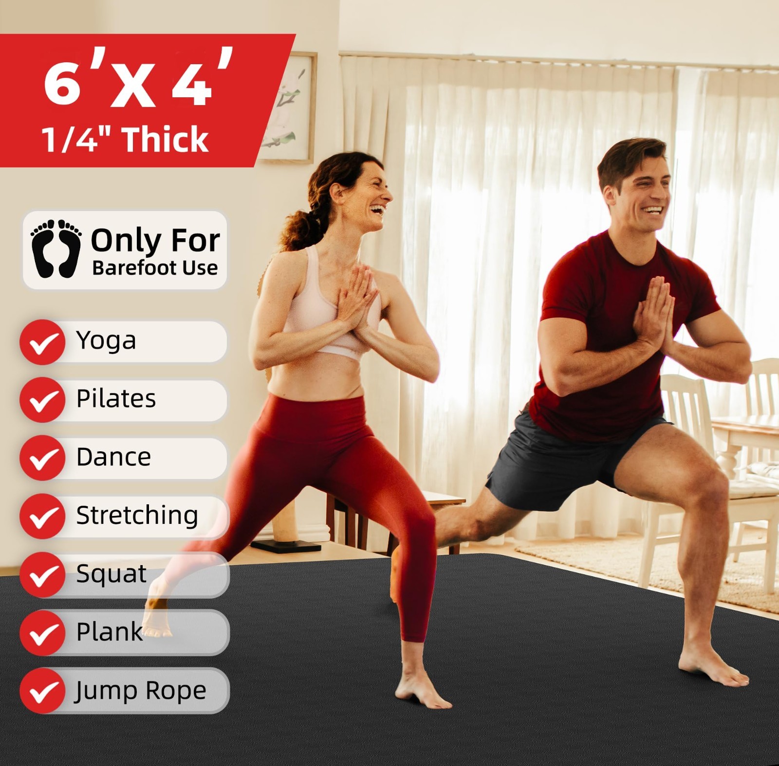 Extra Large Non-Slip Yoga Mat 72″x48″ or 78″x57″, Thick TPE for Home Gym, Pilate