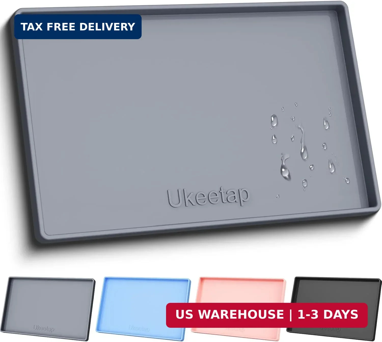 ukeetap Extra Thick Silicone Mat Waterproof with Raised Edge 19″ x 12″, BPA Free