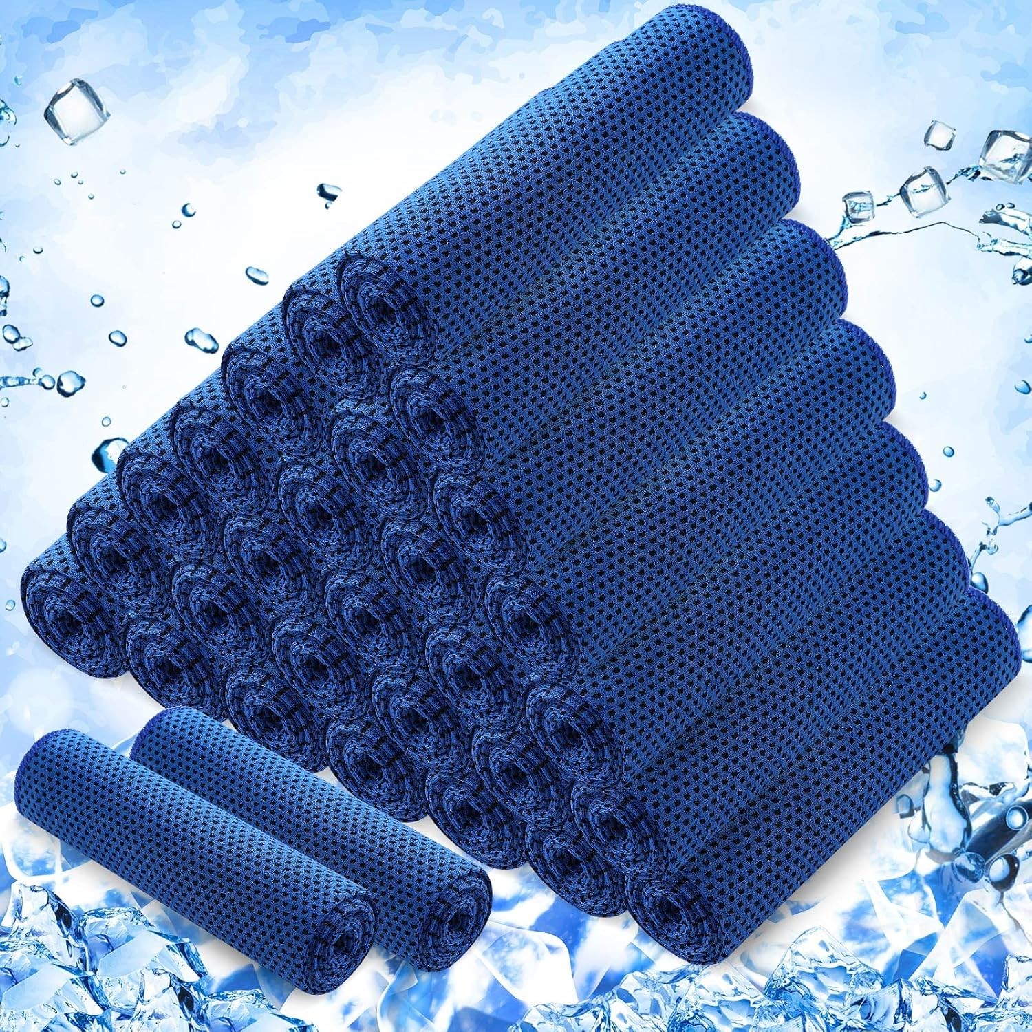 Hosuly 30 Pack Cooling Towels, 40″x12″ Ice Breathable Soft Large, Dark Blue