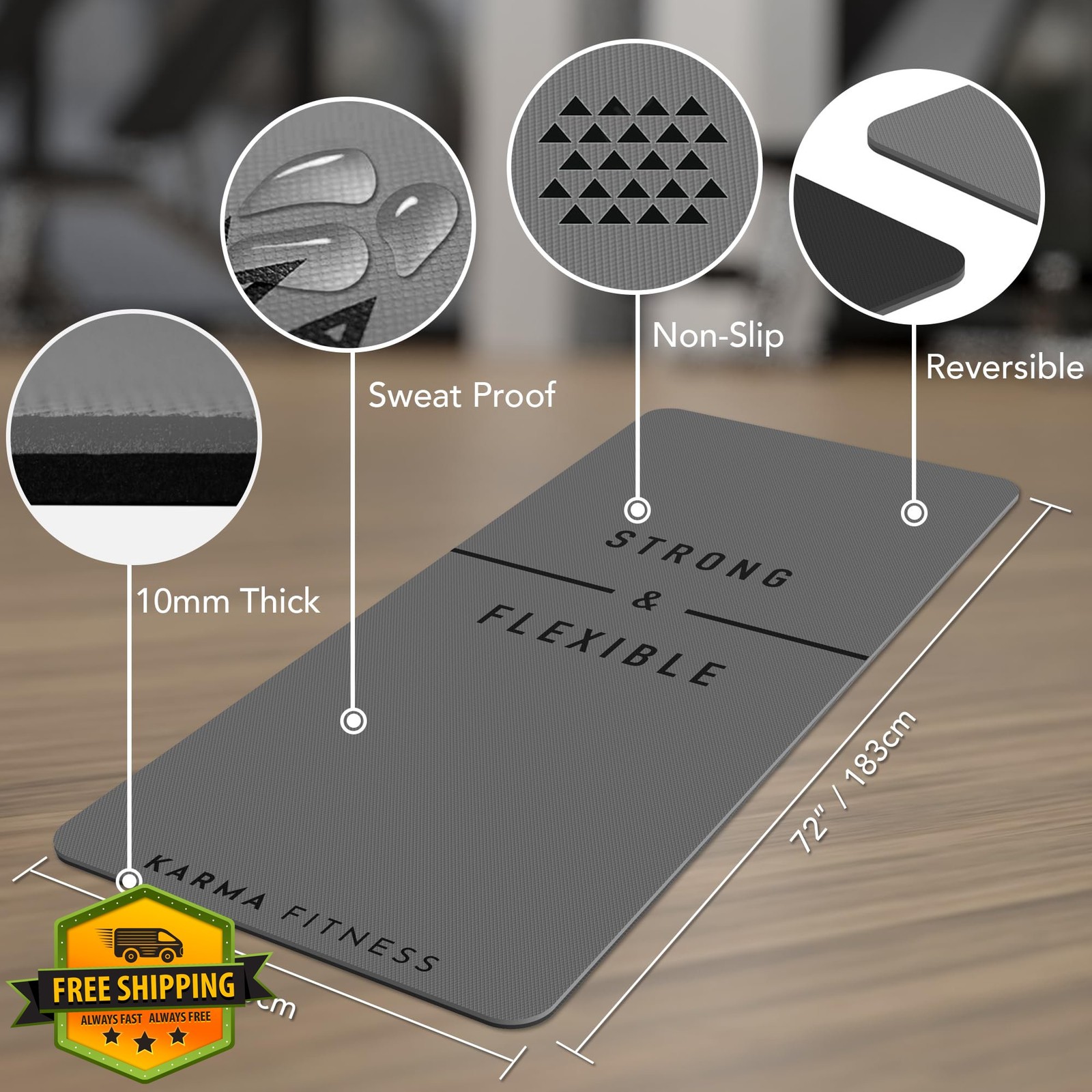 Karma Fitness TPE Yoga Mat Grey Printed 72″x32″