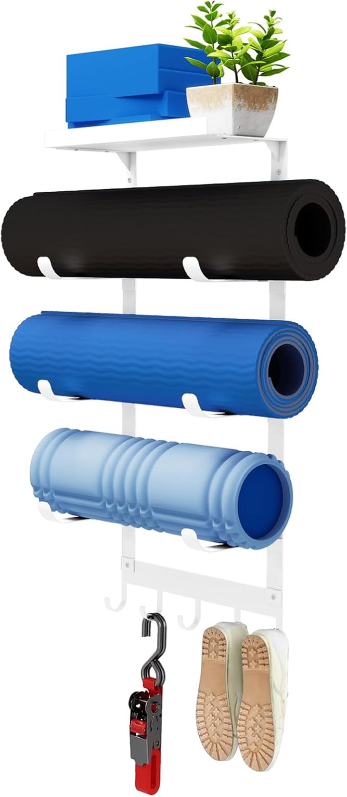 Yoga Mat Holder Wall Mount, White Yoga Mats Storage Rack, Home Gym Storage with