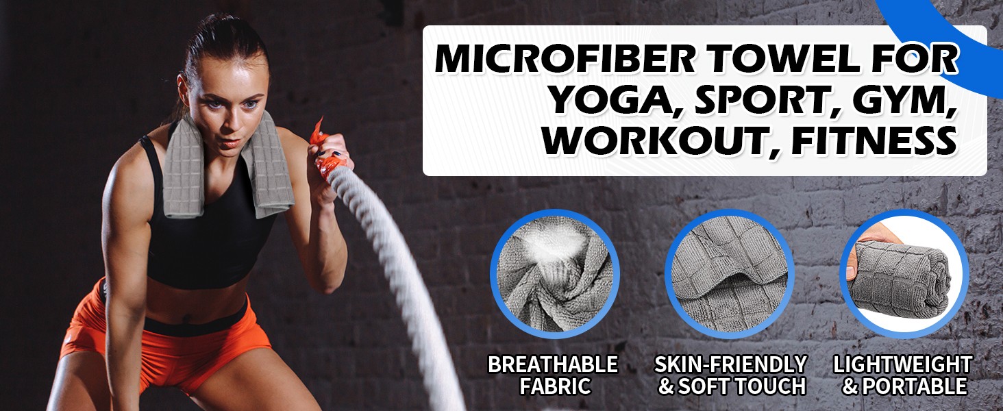 HOMERHYMRE Microfiber Workout Towels, 3 Pack Grey Gym Sweat Sports Towel for