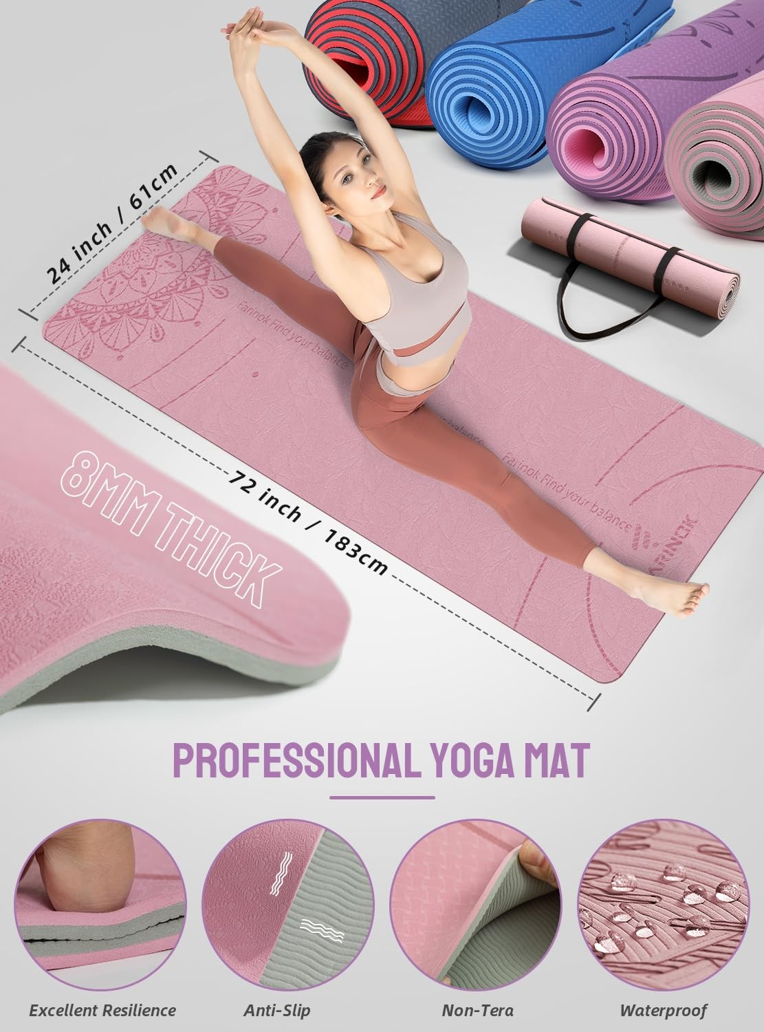 1/3 Yoga Mat Thick, Yoga Set for Beginners Include High Density Mat with Mult…