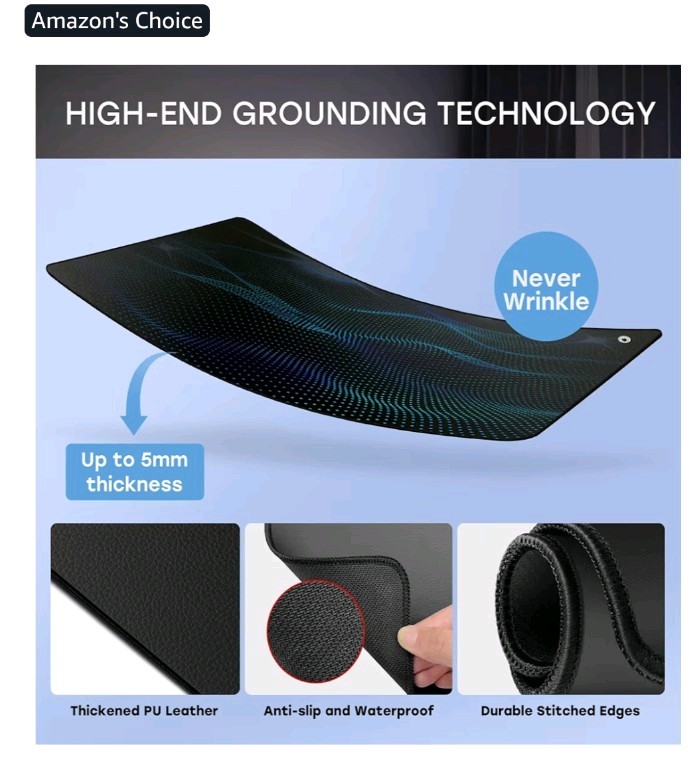 Black PU Leather Yoga Mat Non-Slip Waterproof Rectangular for Meditation w/ Cord