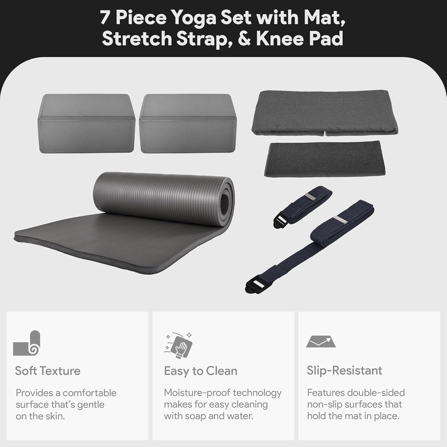 Balancefrom 7-Piece Yoga Set with 71X24X0.5 Inches Extra Thick Mat and Carrying