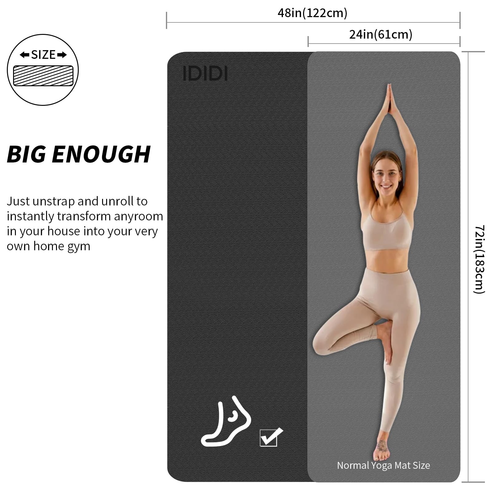 Large Yoga Mat (6’x 4′) – Extra Long and Wide Workout Mat for Men and , Non-S…