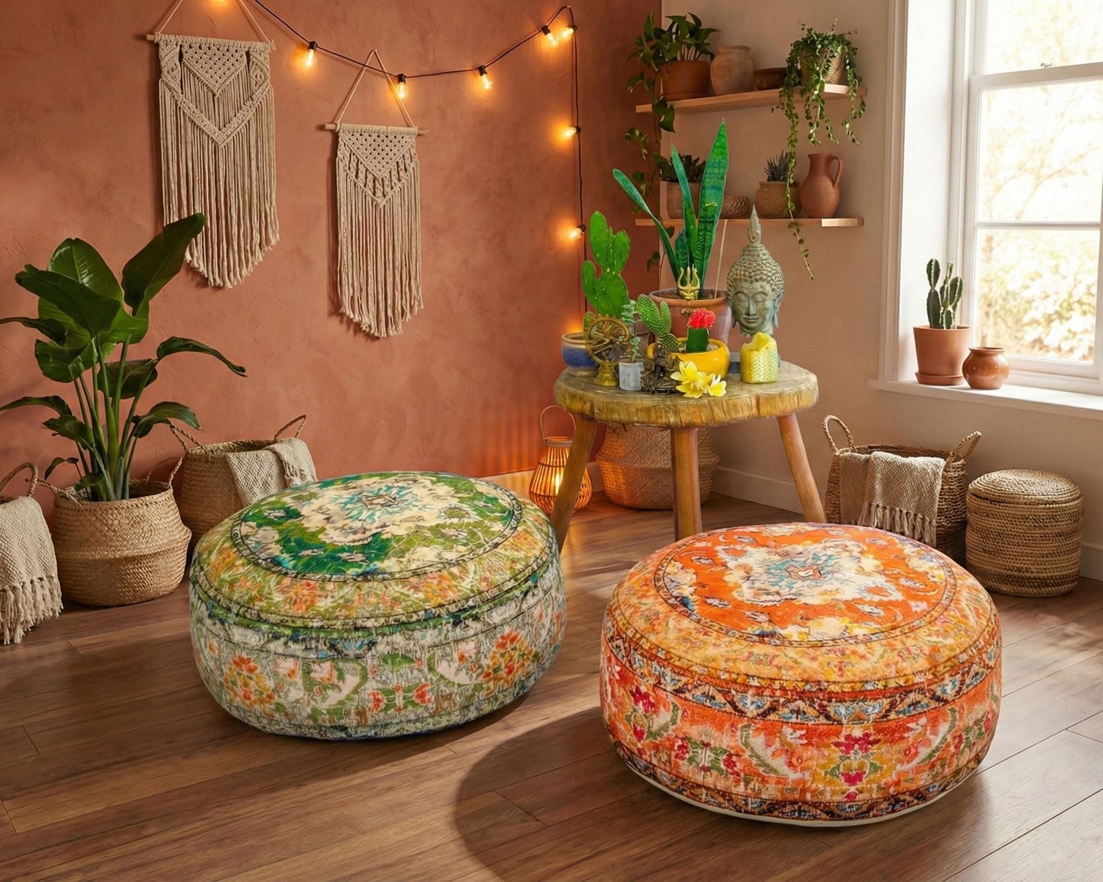 Indian Yoga Décor Pouf Cover Green Round Green Floor Pillow Case Room D