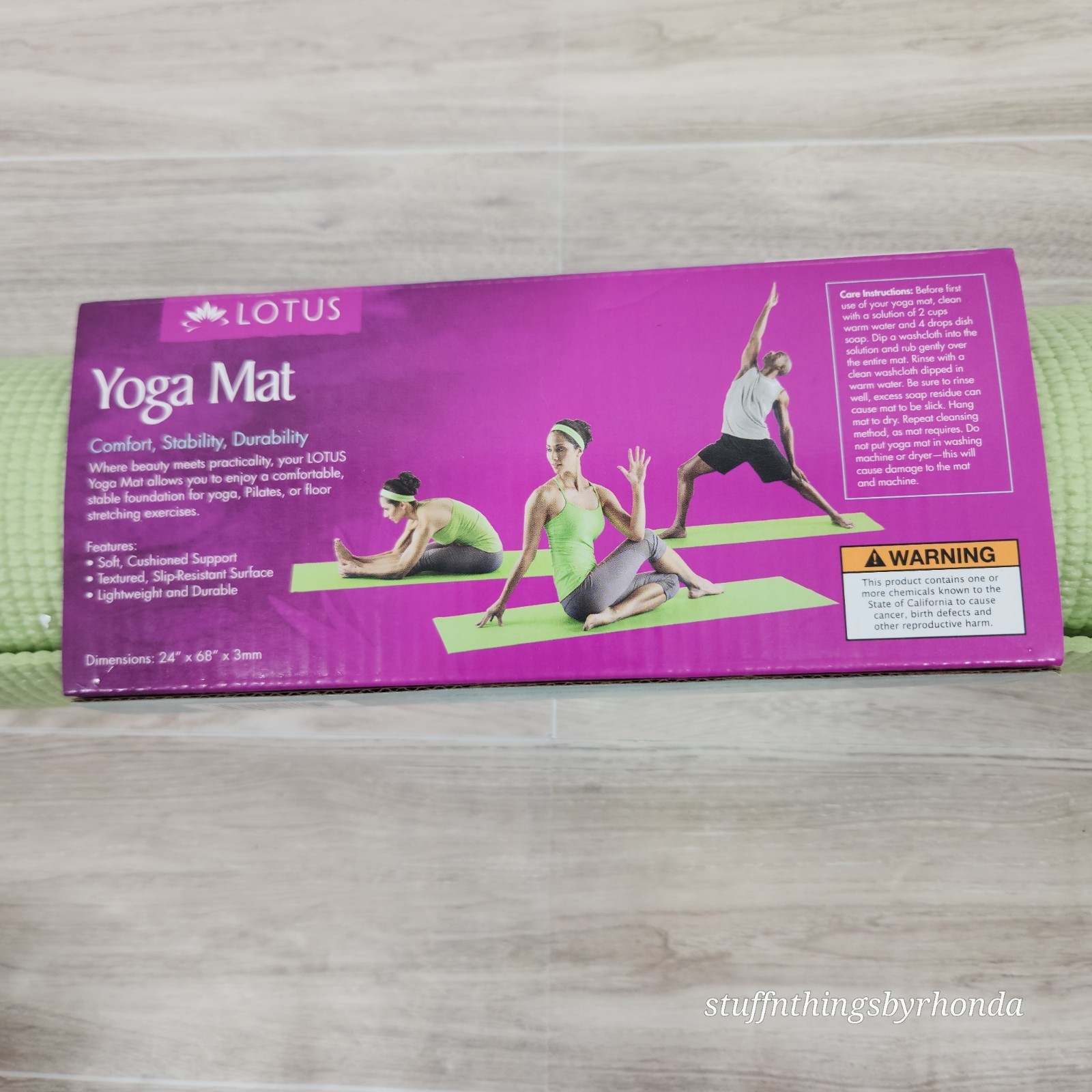 New In Package Lotus Printed Yoga Mat, Green, Lightweight 24″x68″x 3mm