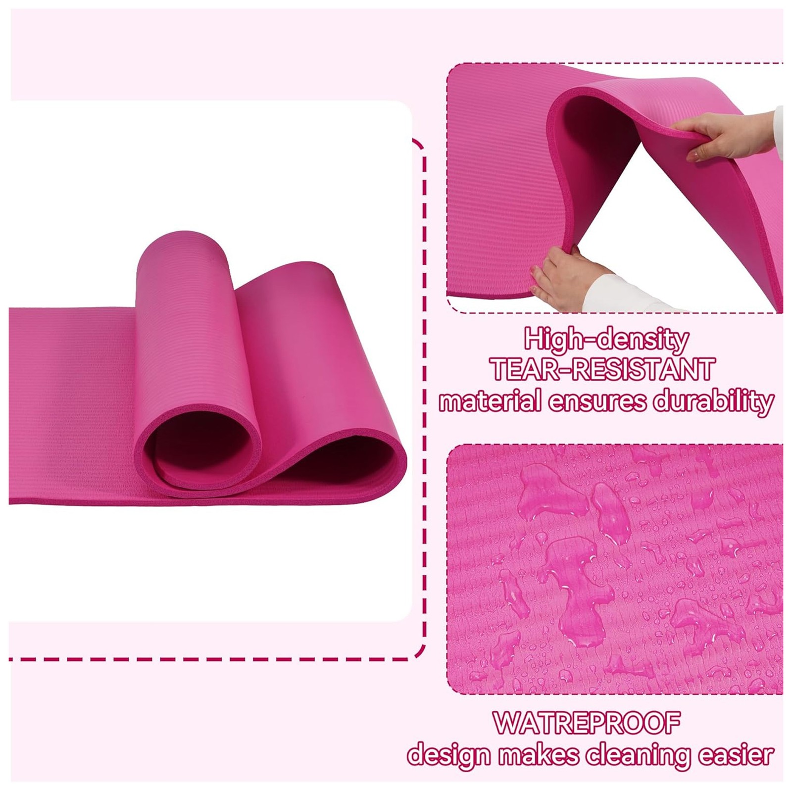 Fitvids 1/2-Inch Thick High Density Yoga Mat, Carrying Strap, Pink (Used)
