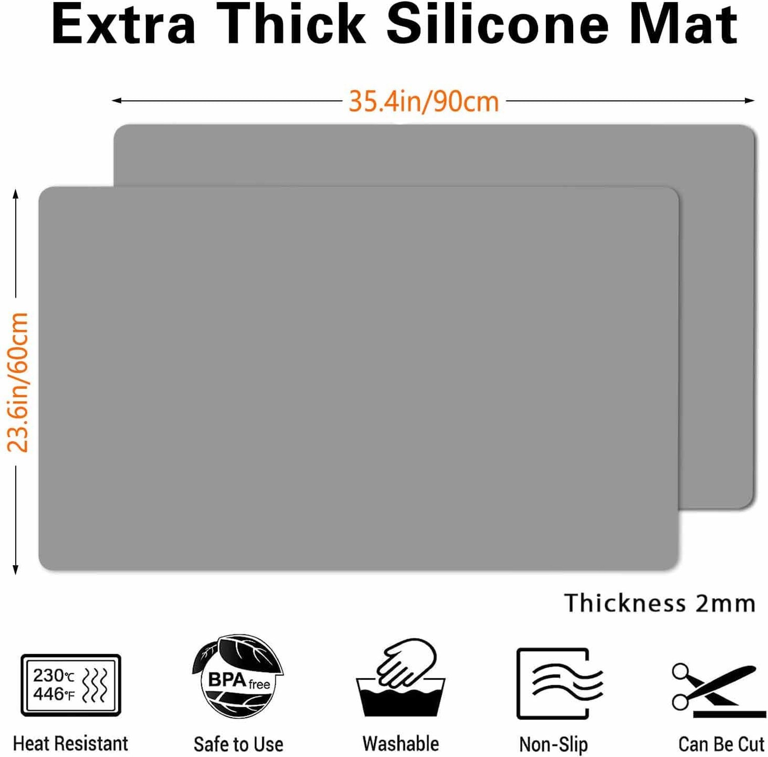 2 Pack Silicone Mats, 35.4″x23.6″ Silicone Mats for Kitchen Counter, 2MM Thic…