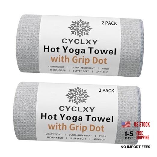 2 Pack Hot Yoga Towel with Grip Dot，Stickyfiber Yoga Mat 72.00″ x 26.50″ Gray