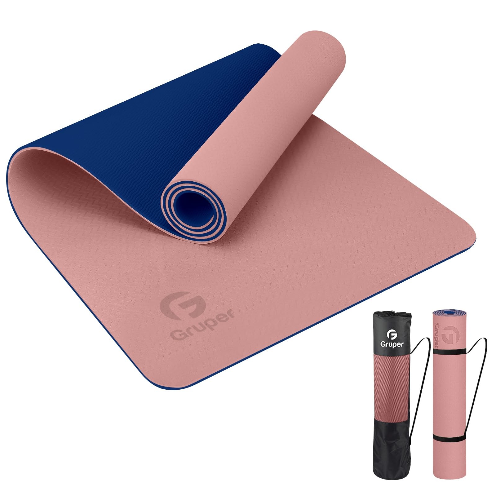 Yoga Mat Non Slip, Eco Friendly Fitness 0.24*24*72 Inches, 2.Pink / Navy Blue