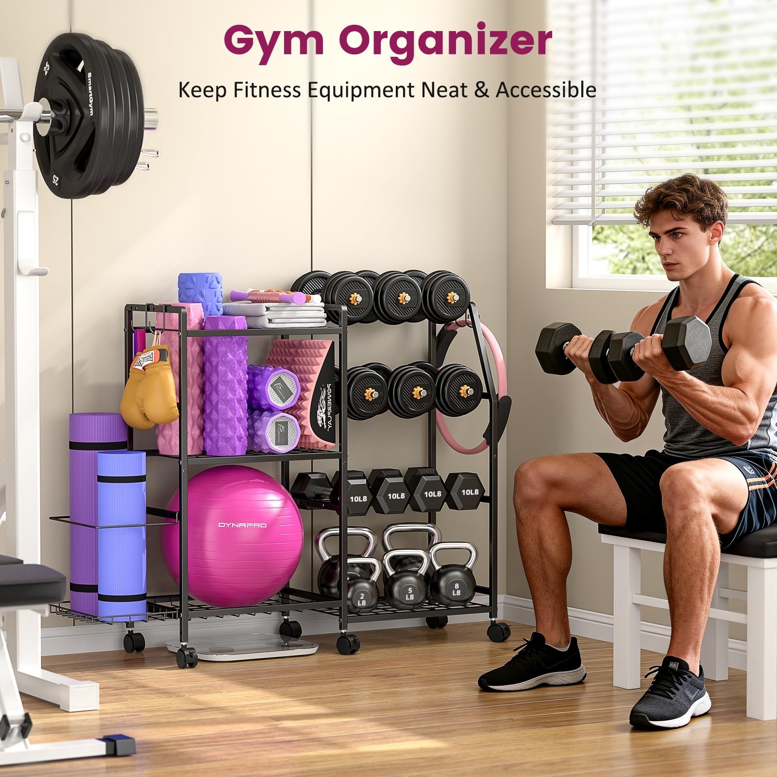 Dumbbell Rack, Weight Rack for Home Gym, Yoga Mat Storage Rack, Exercise Equi…