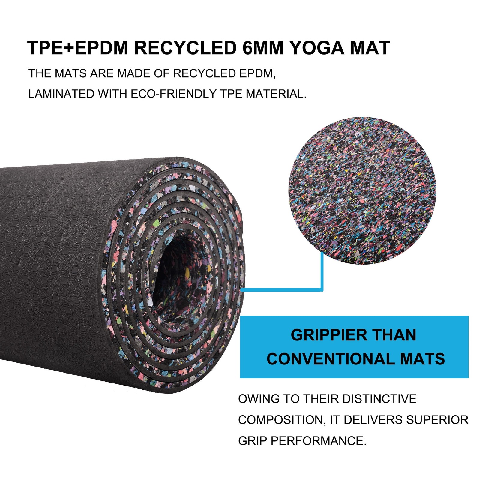 Yoga Mat, TPE with EPDM, 72inx24inx6mm