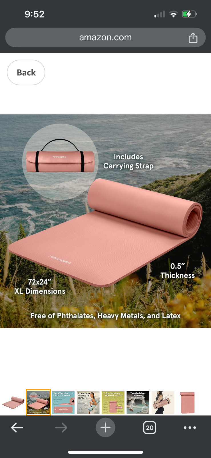 Retrospec Solana Yoga Mat 1/2″ Thick W/Nylon Strap for Men & Women – Non Slip Ex