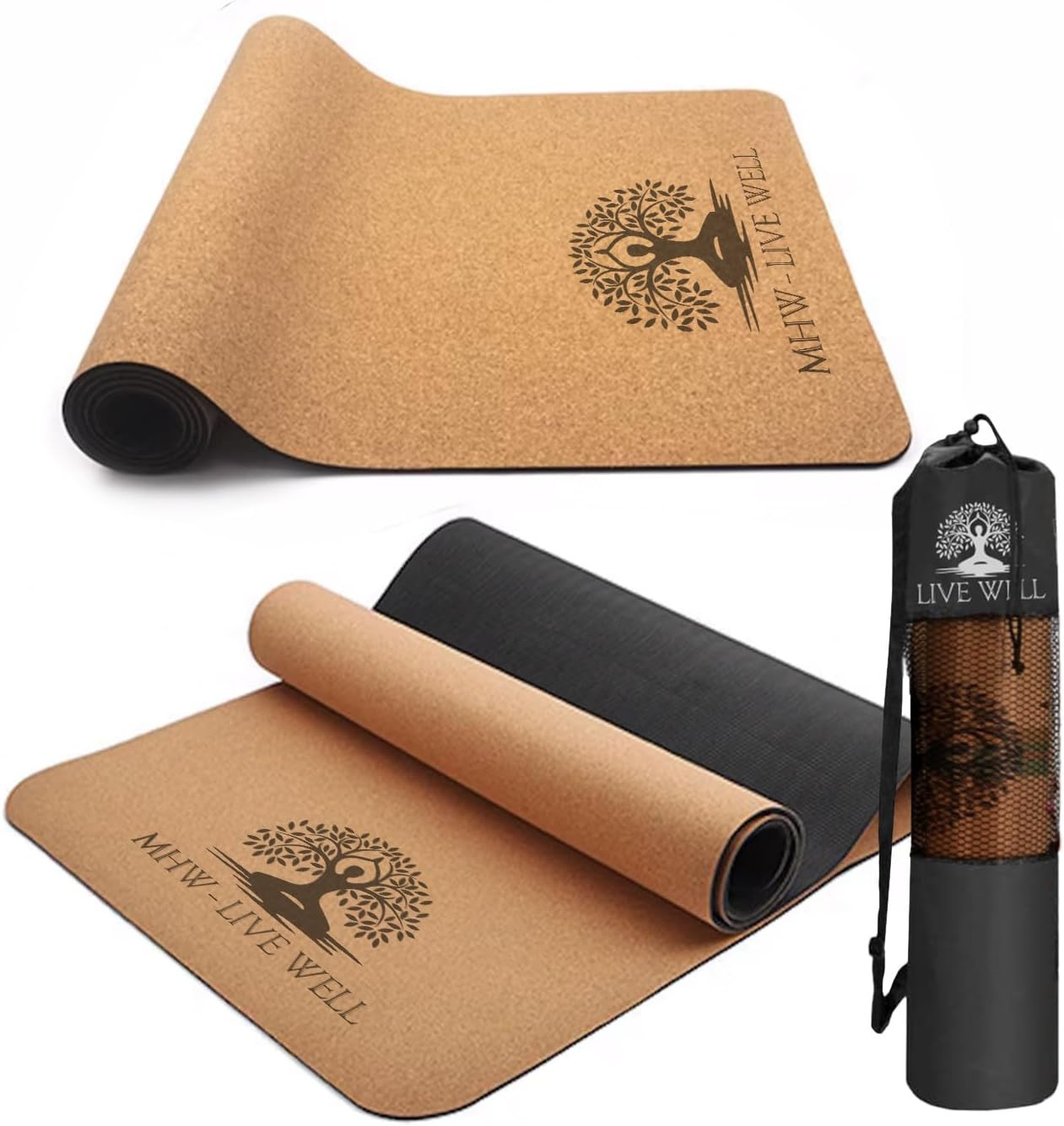 Natural Cork Yoga Mat 6Mm Thick, Large 72”X24” Non-Slip Rubber Bottom, 7.2 Lbs E