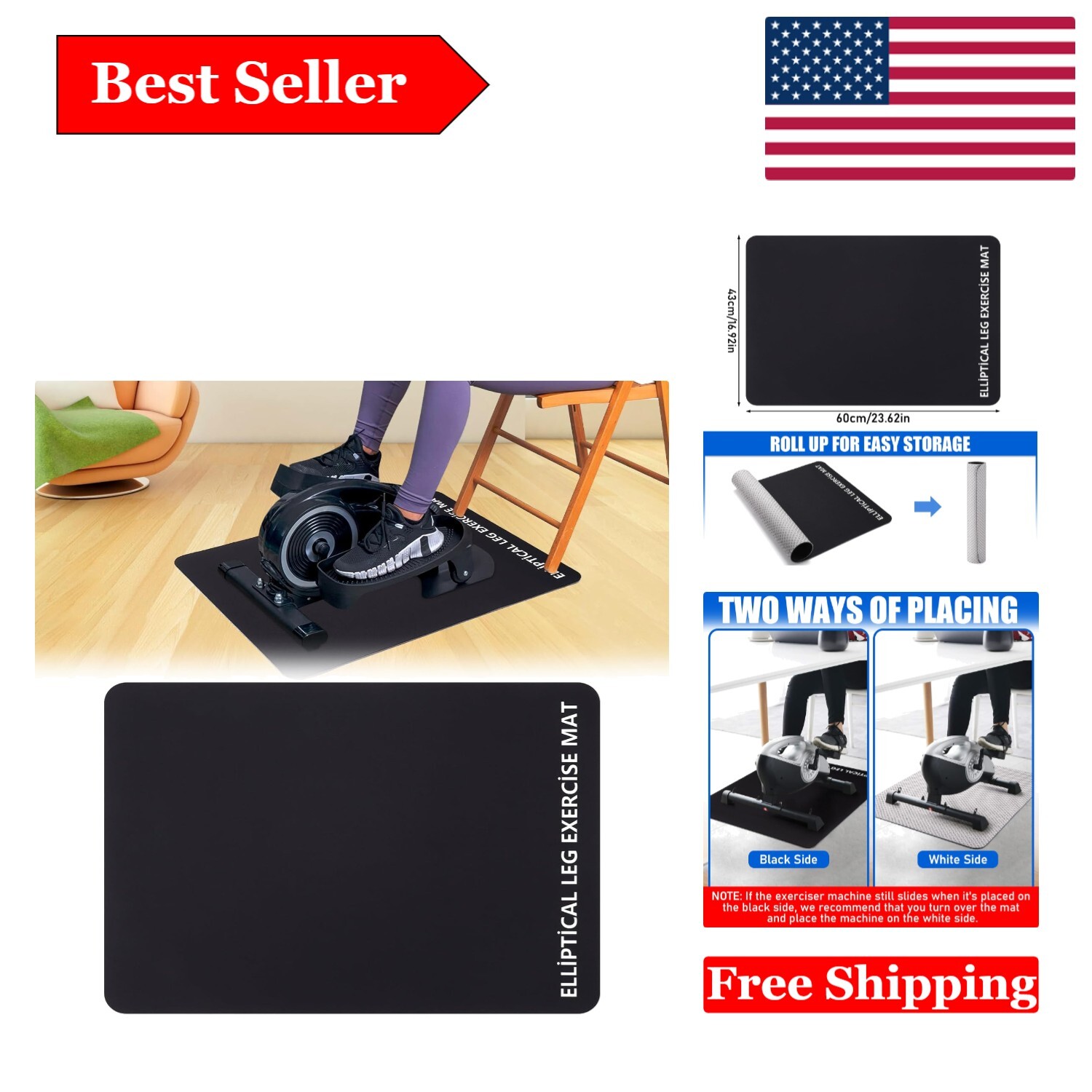Non-Slip Stability Mat for Elliptical & Desk Exercise Machines