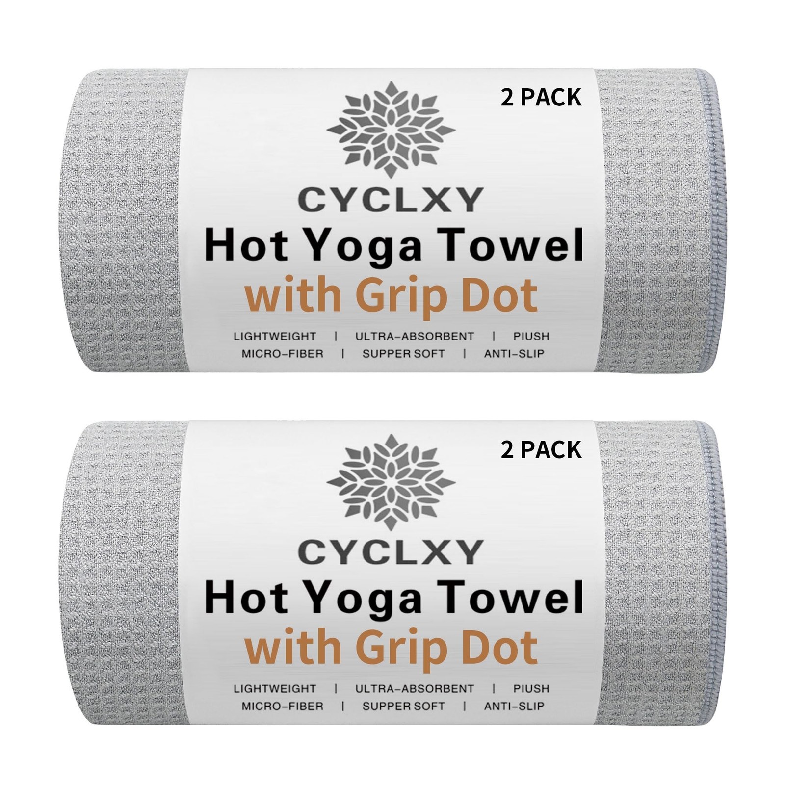 2 Pack Hot Yoga Towel with Grip Dot，Stickyfiber Yoga Mat Towels Non Slip