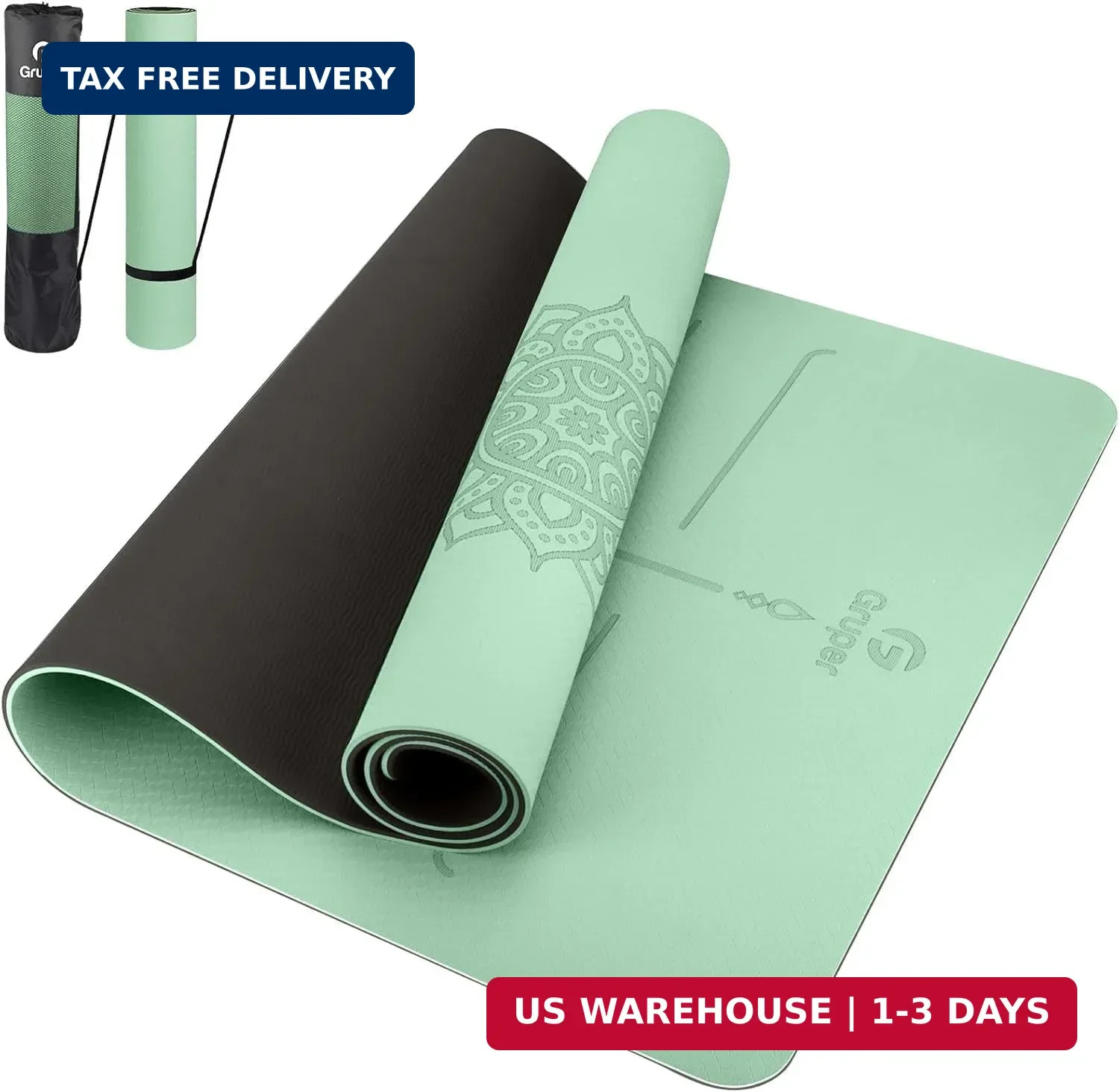Gruper Yoga Mat Non Slip TPE Extra Wide Yoga Mat with Alignment Mark, 72″L x 32″