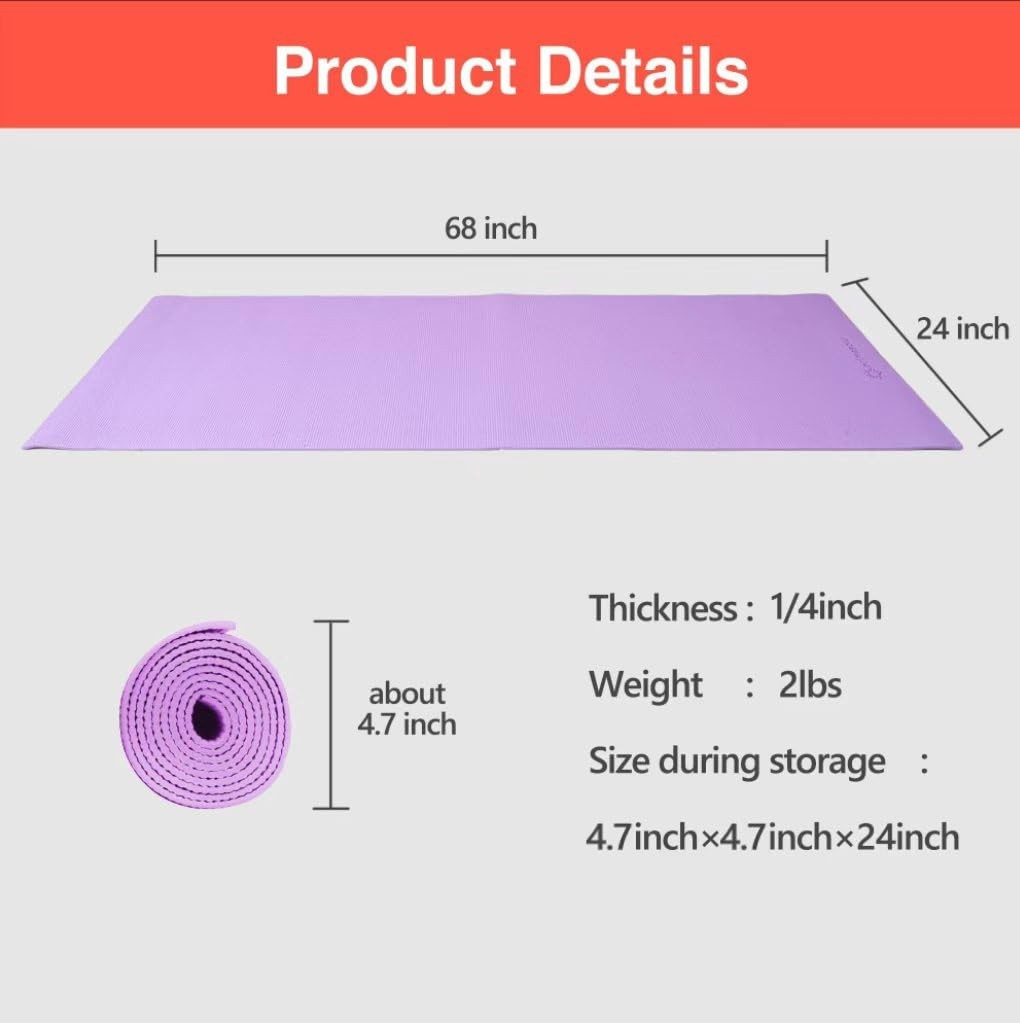 1/4 inch & 1/3 inch Thick Yoga Mat, High-Density Cushioning with Grip-Enhance…