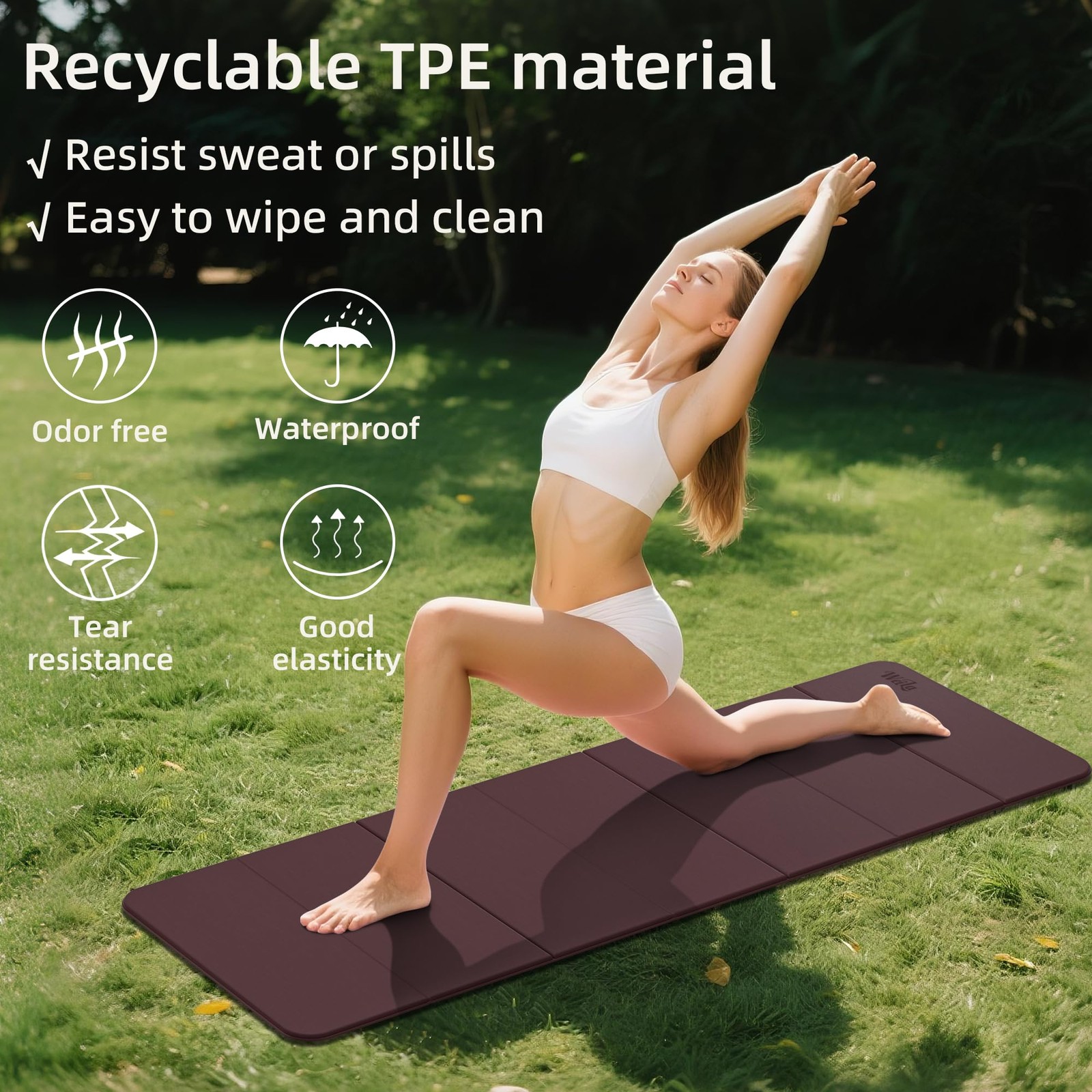 1/2 Inch 70″x24″ Foldable TPE Yoga Mat, Thick Non Slip Pilates Mat