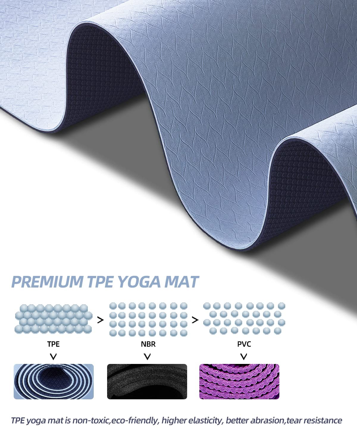 COOLMOON Yoga Mat Non Slip, Anti-Tear 1/4 Thick TPE Yoga Mats for Women and M…