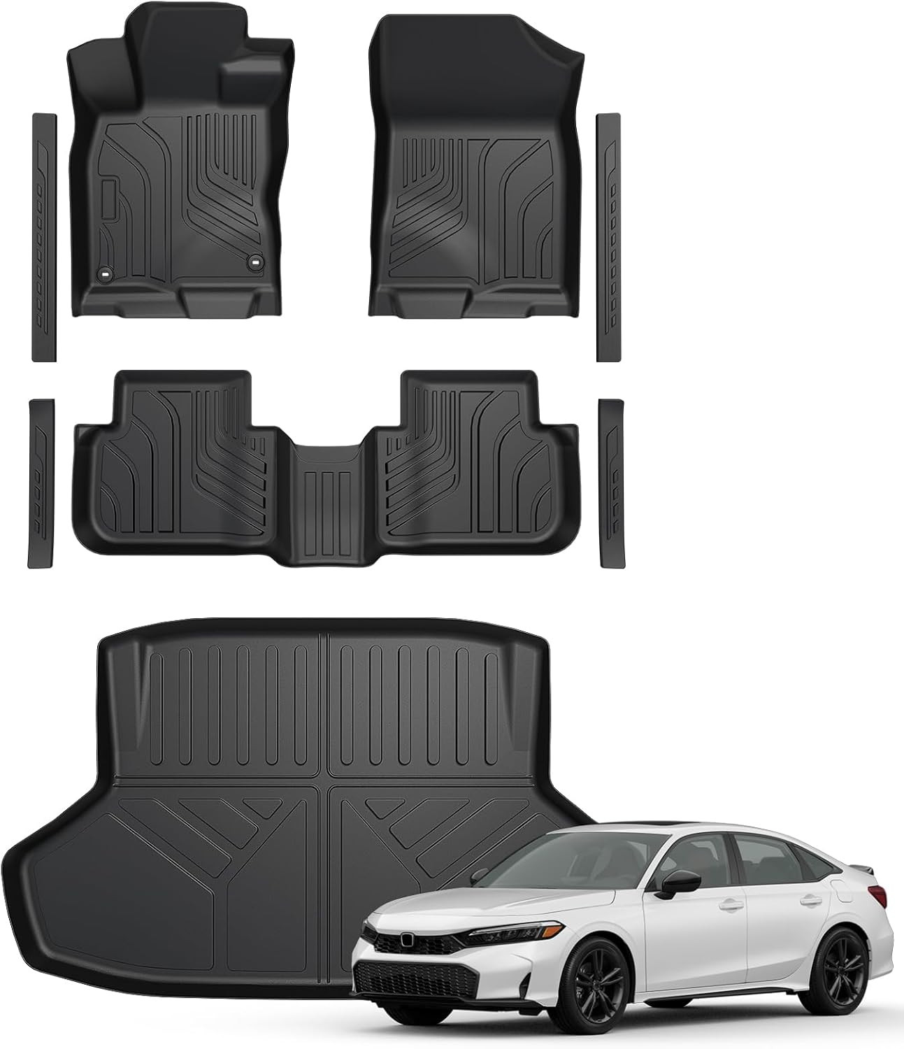 All Weather Floor Mats Trunk Liner Door Sill Guards for Honda Civic Sedan 22-26
