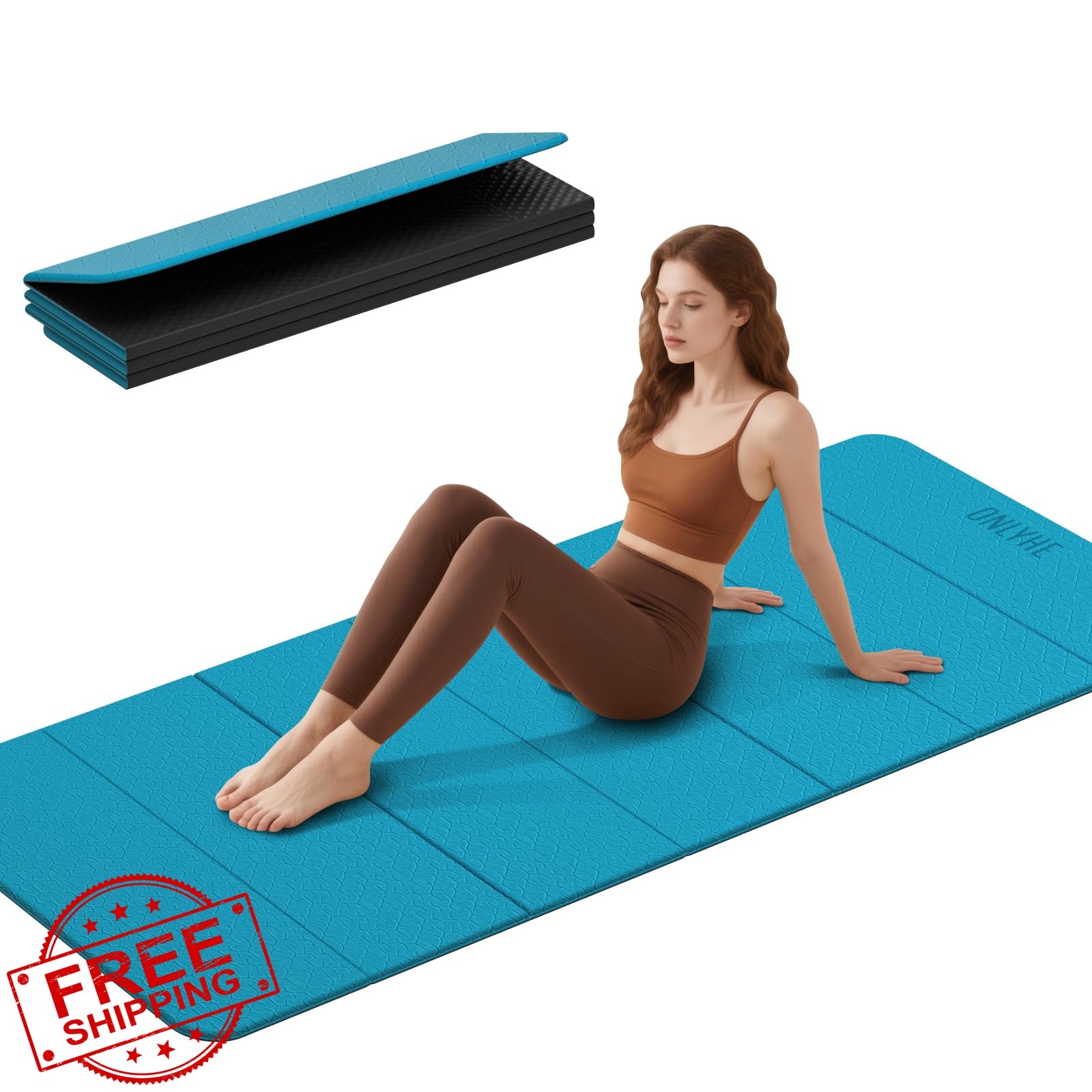 onlyhe Foldable Yoga Mat Blue-black 75″x31.5″