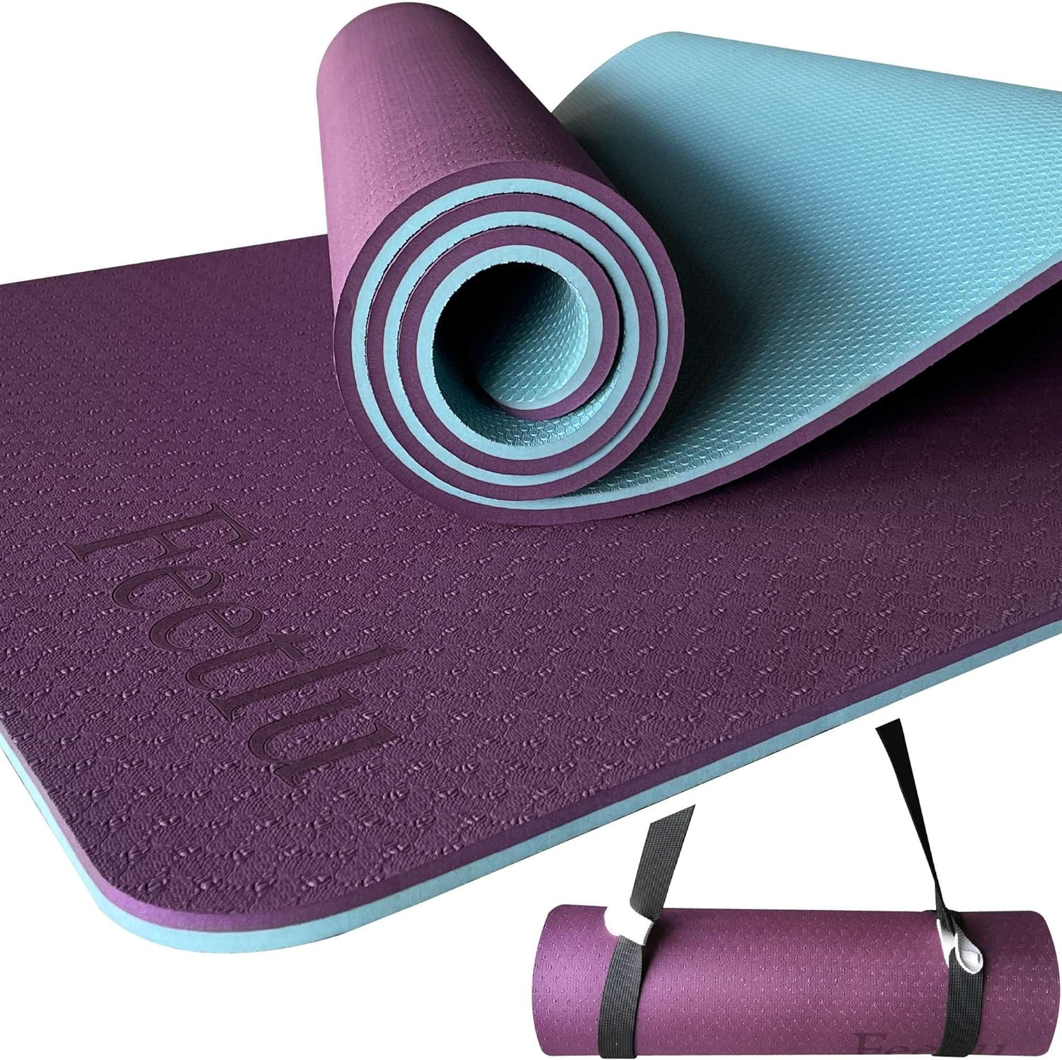 Extra Thick Exercise Yoga Mat with Strap – 2/5 Inch (10MM), Non-Slip Workout Mat