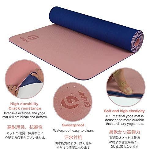 Non-Slip Yoga Mat – Eco Friendly – 0.31x24x72 Inches – Pink/Navy Blue