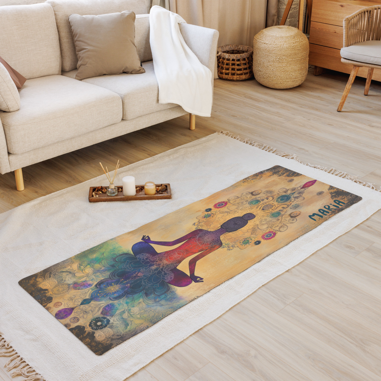 Pretty Yoga Mat MANDALA WOMAN Yoga Mat Rubber Pilates Meditation Room Decor