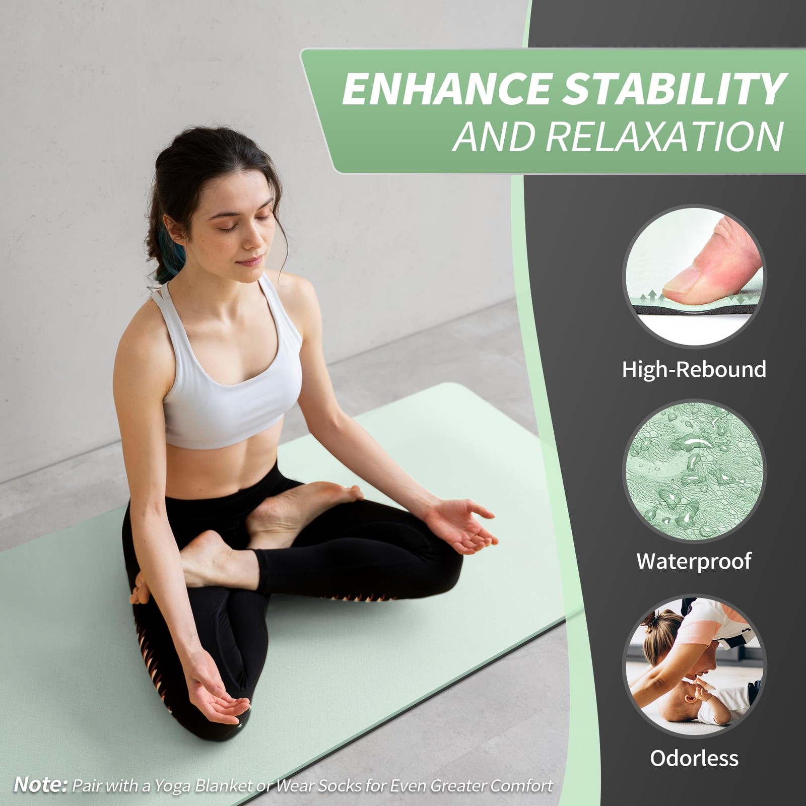 Yoga Mat for Women Men Kids, 72″ x 24″ TPE Yoga Mats, 1/3 & 1/4 & 2/5 Inch Ex…