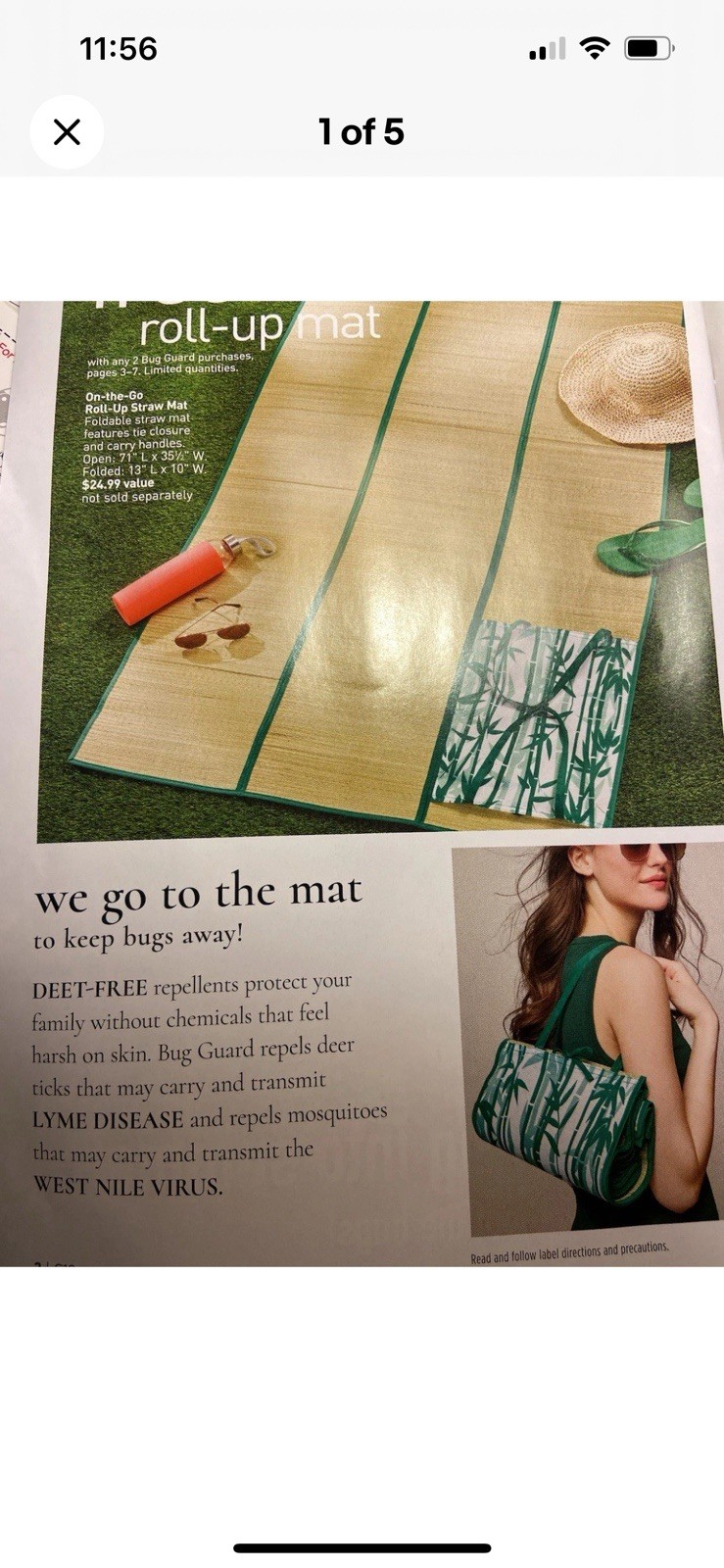 New Avon On-the-Go Roll-Up Straw Mat Carry Handles Pocket | Air Out Before Use