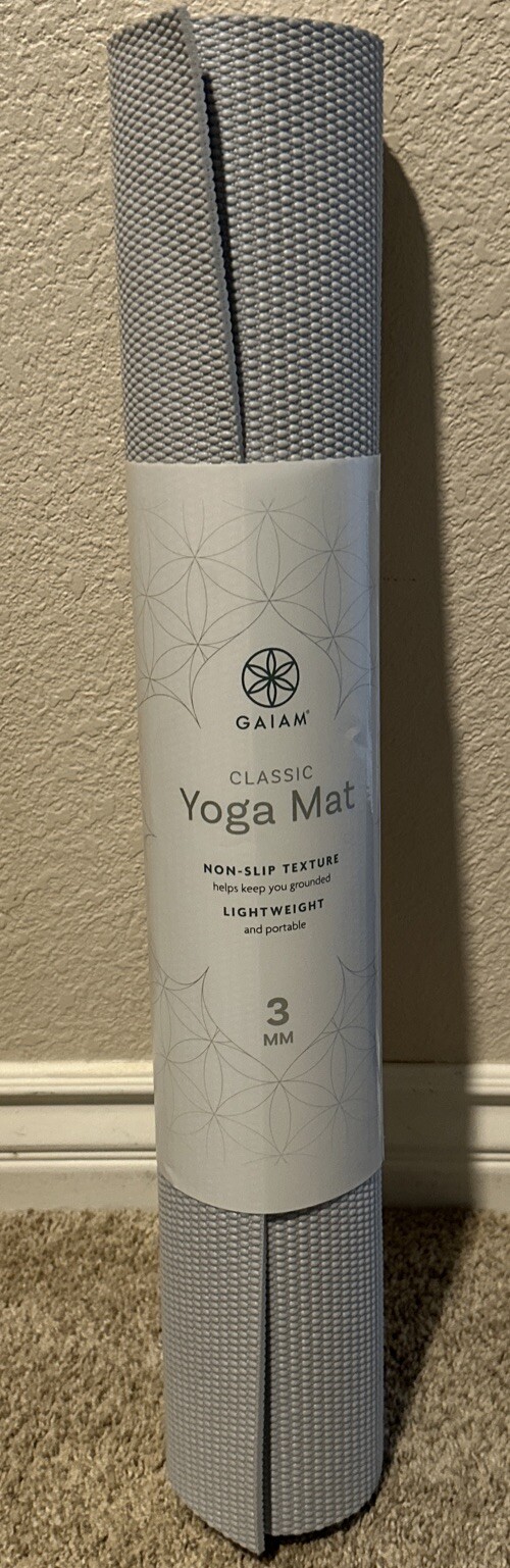 Gaiam Classic Yoga Mat 3MM Lakeside Light Grey Lightweight Portable Non-Slip