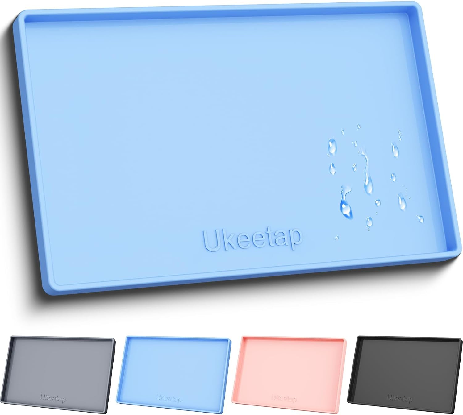 Extra Thick Silicone Mat Waterproof with Raised Edge 19” X 12”, BPA Free Non-Sli