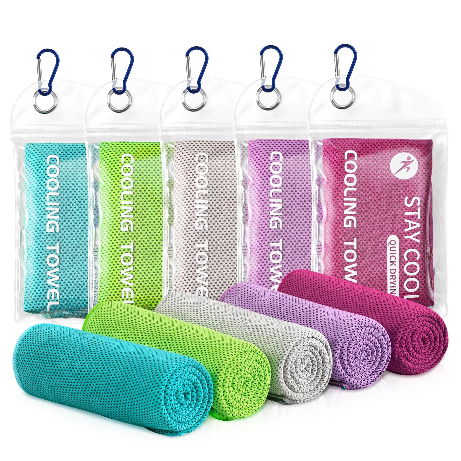 Ymomode Cooling Towels – 5 Pack Small, Light Blue/Green/Grey/Purple/Rose Red