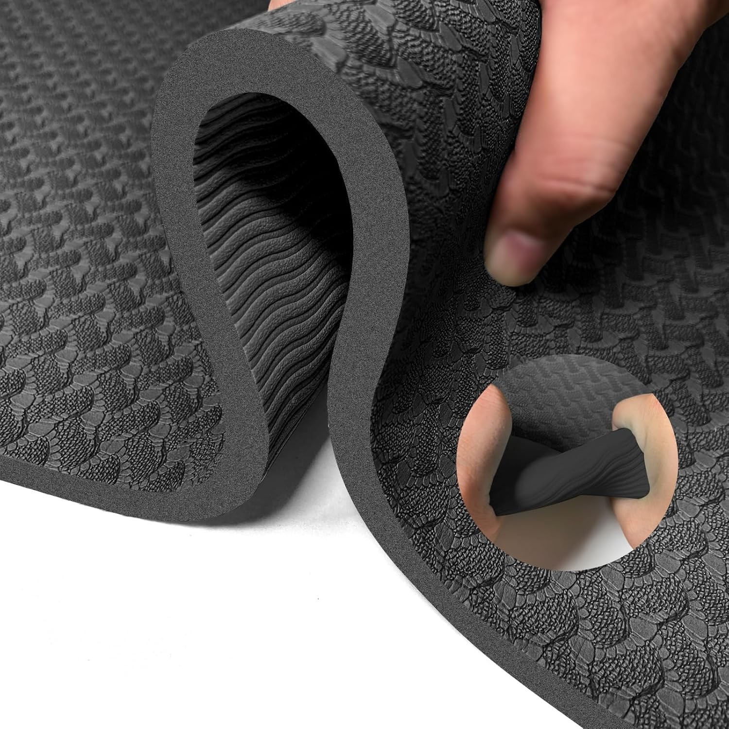 Yoga Mat 1/3 inch (8 mm) thick high-density TPE non-slip Exercise Mat, Black