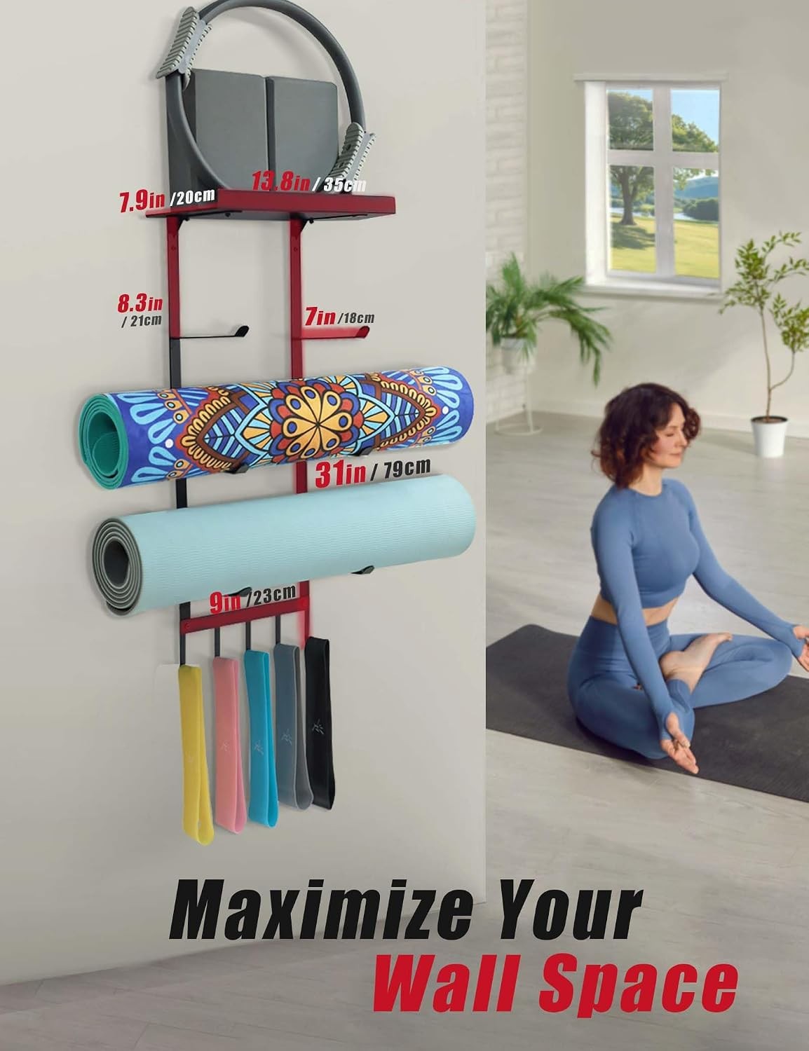Yoga Rack Wall Mount Mat Holder Gym Storage Shelf