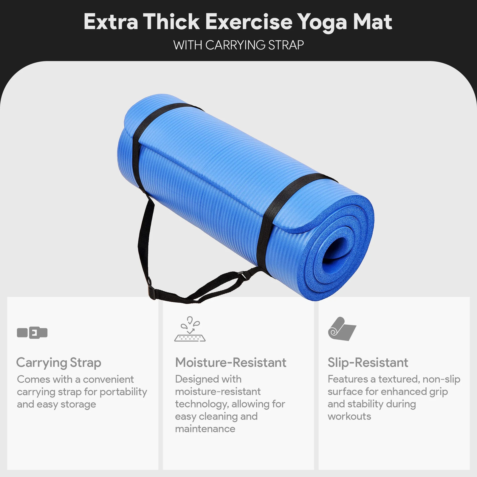 All-Purpose 1-Inch Extra Thick High Density Anti-Tear Exercise Yoga Mat with Car