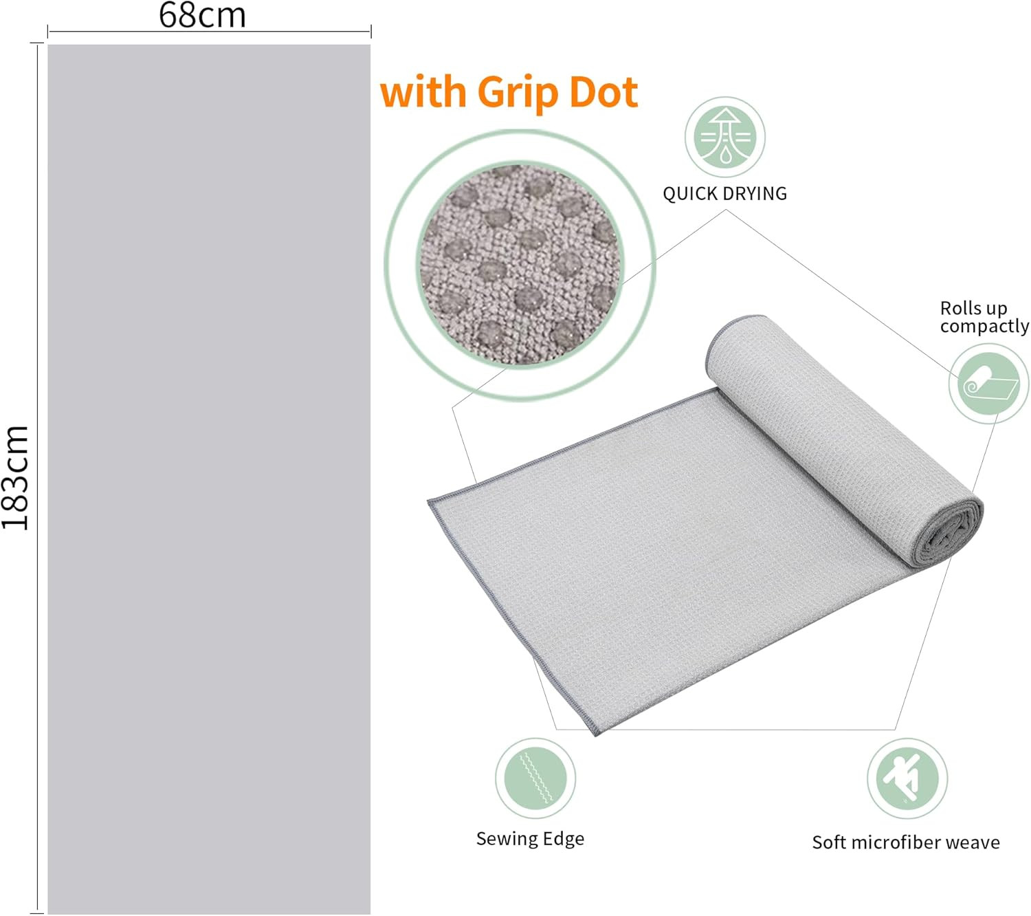 2 Pack Hot Yoga Towel with Grip Dot，Stickyfiber Yoga Mat Towels Non Slip for Hot