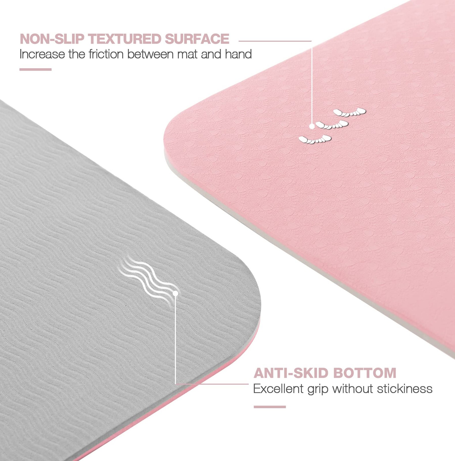 Non Slip, Pilates Fitness Mats, Eco Friendly, 72″x24″, Parfait Pink & Gray