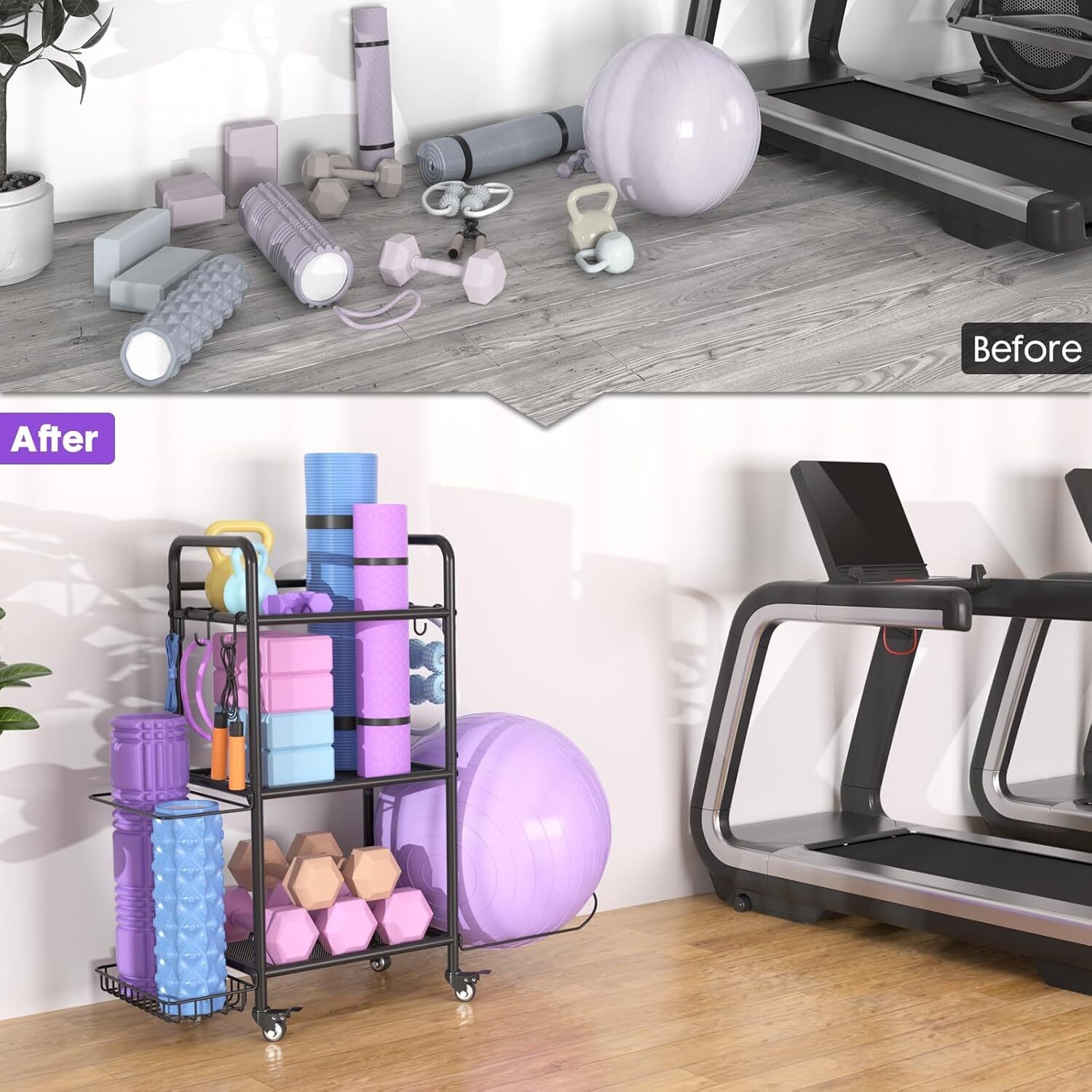 Home Gym Storage Rack Exercise Equipment Storage Organizer for Yoga Mat Dumbbell